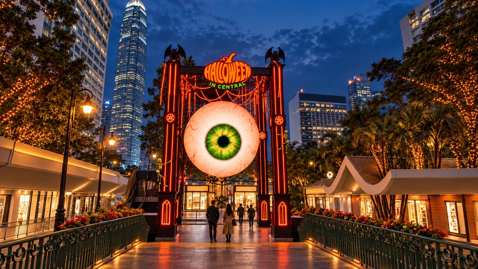 皇后像广场花园（南）亮灯的巨型眼球装置
